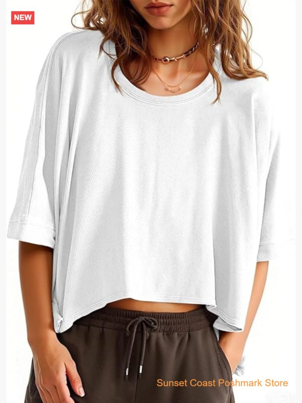Oversized Cropped Short Sleeve Crew Neck T-Shirt Loose Fit Summer Tee